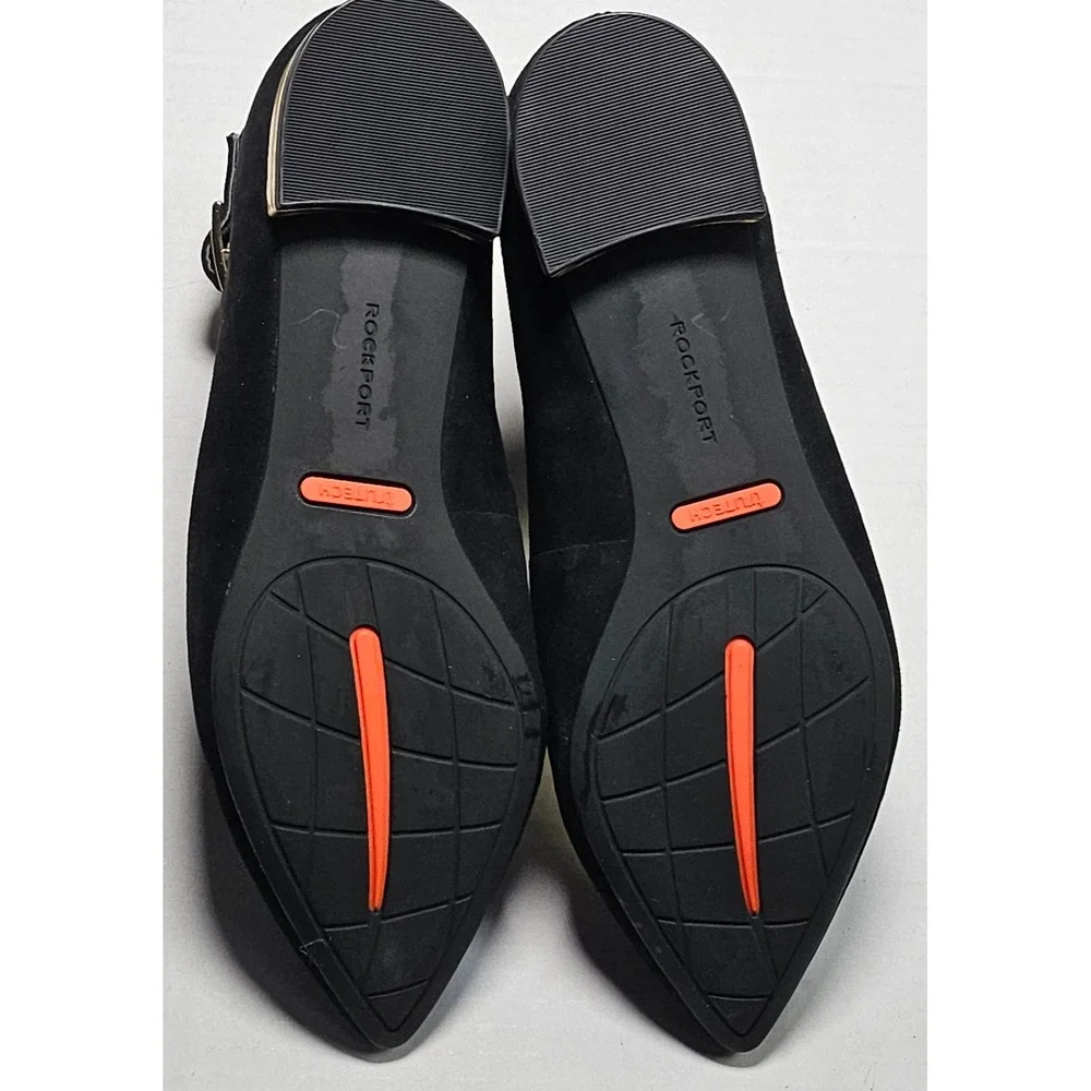 Rockport Adelyn Anklr Strap Ballet Flats Womens Black‎ Suede Pointed Toe Size 5M